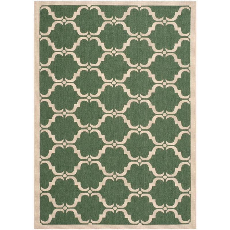 Dark Green and Beige Rectangular Synthetic Outdoor Area Rug