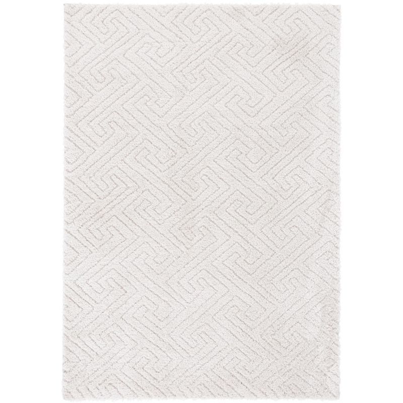 Ivory Geometric Shag Synthetic Area Rug, 4' x 6'