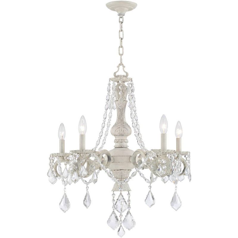 Antique White Crystal 5-Light Chandelier with Steel Frame