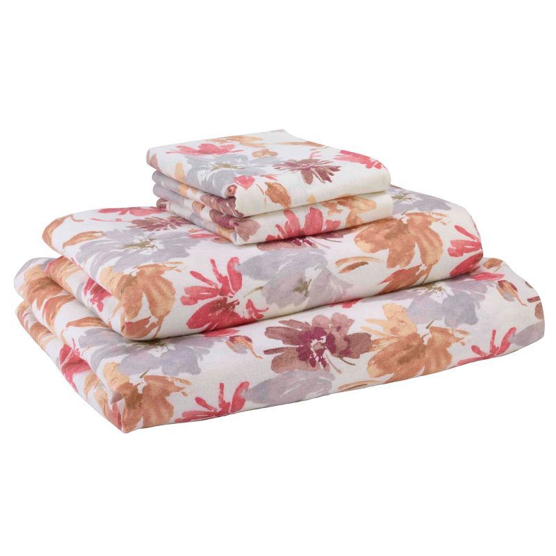 Ivory Floral Cotton Flannel Full Sheet Set