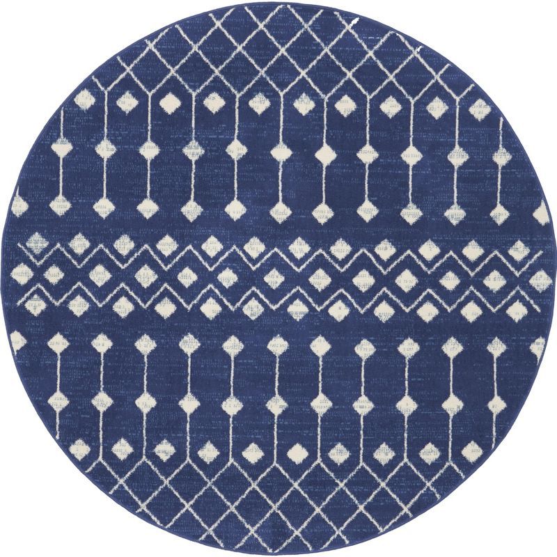 Navy Moroccan Diamond 5'3" Synthetic Round Area Rug