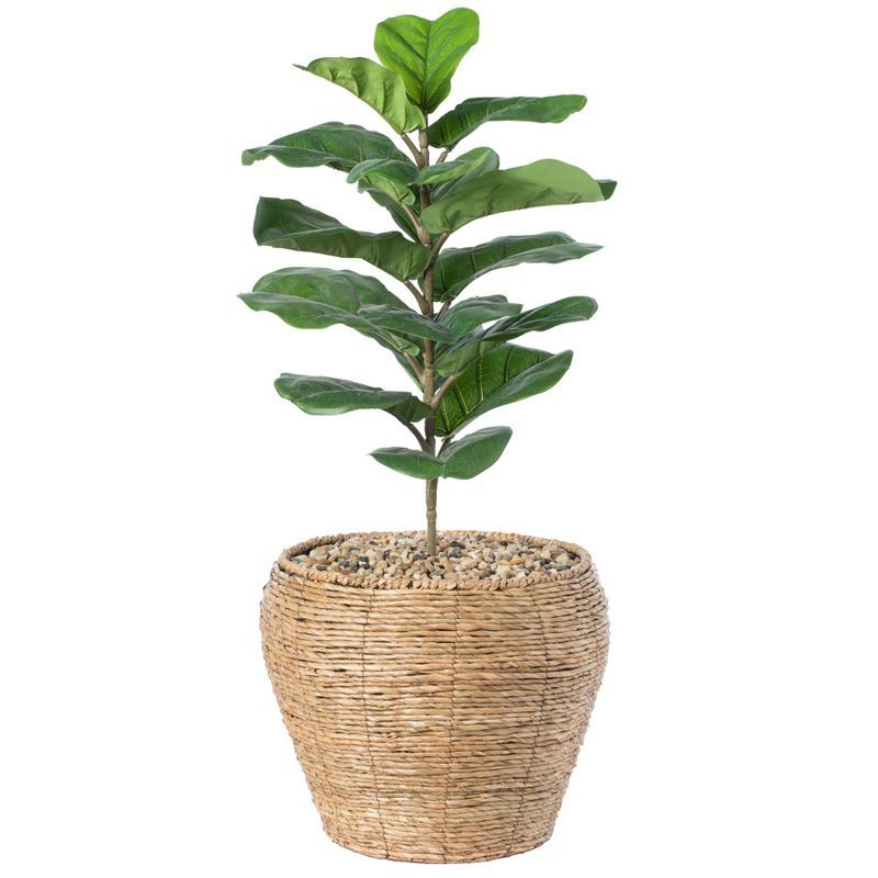 Large Woven Natural Rattan Round Plant Container with Plastic Lining