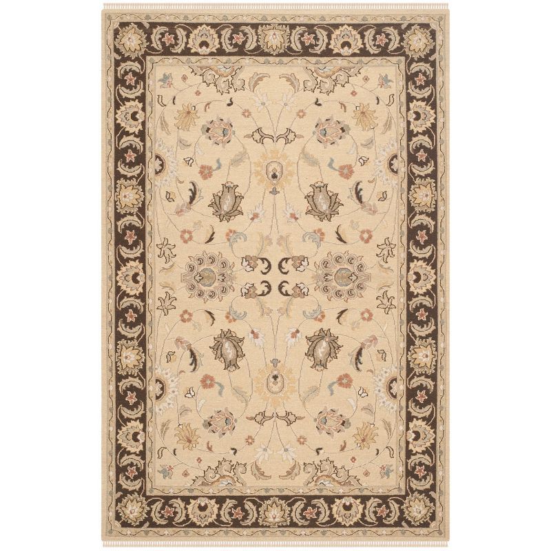 Sumak Ivory and Brown Wool 4' x 6' Handmade Area Rug