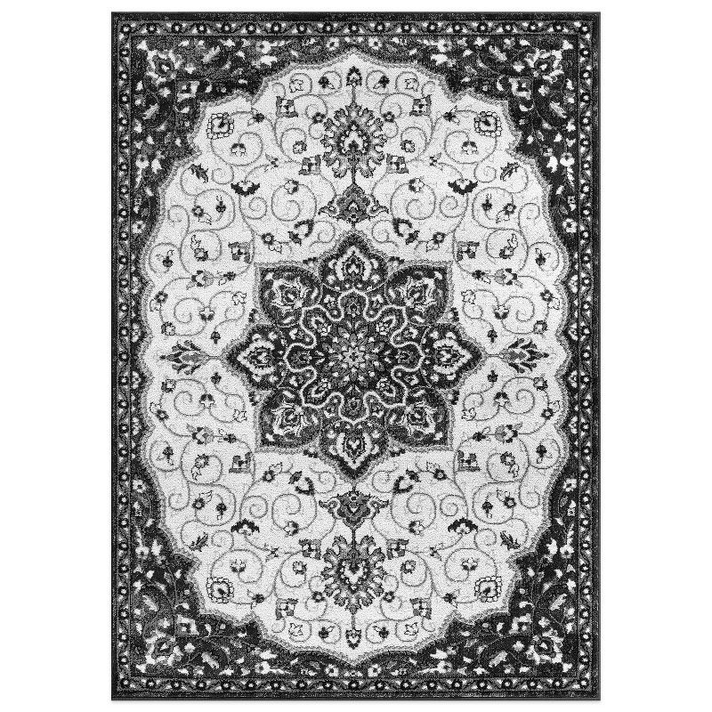 Black and White Synthetic Medallion 5' x 7' Area Rug
