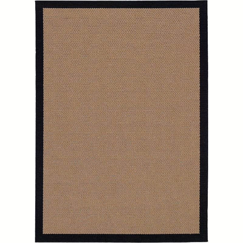 Black and Beige Synthetic Easy Care Rectangular Area Rug