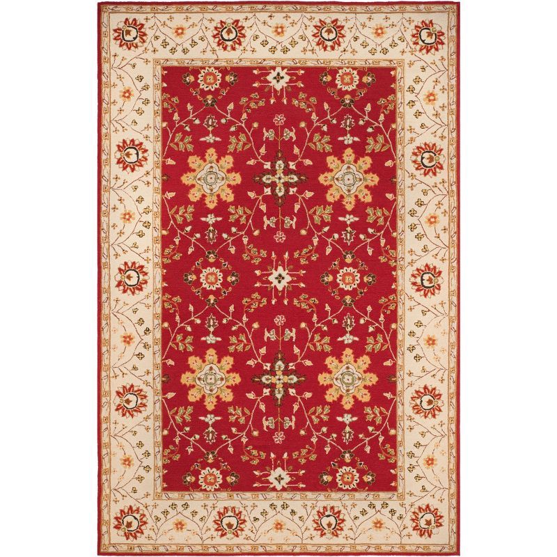 Handmade Red and Ivory Synthetic 4' x 6' Rectangular Area Rug