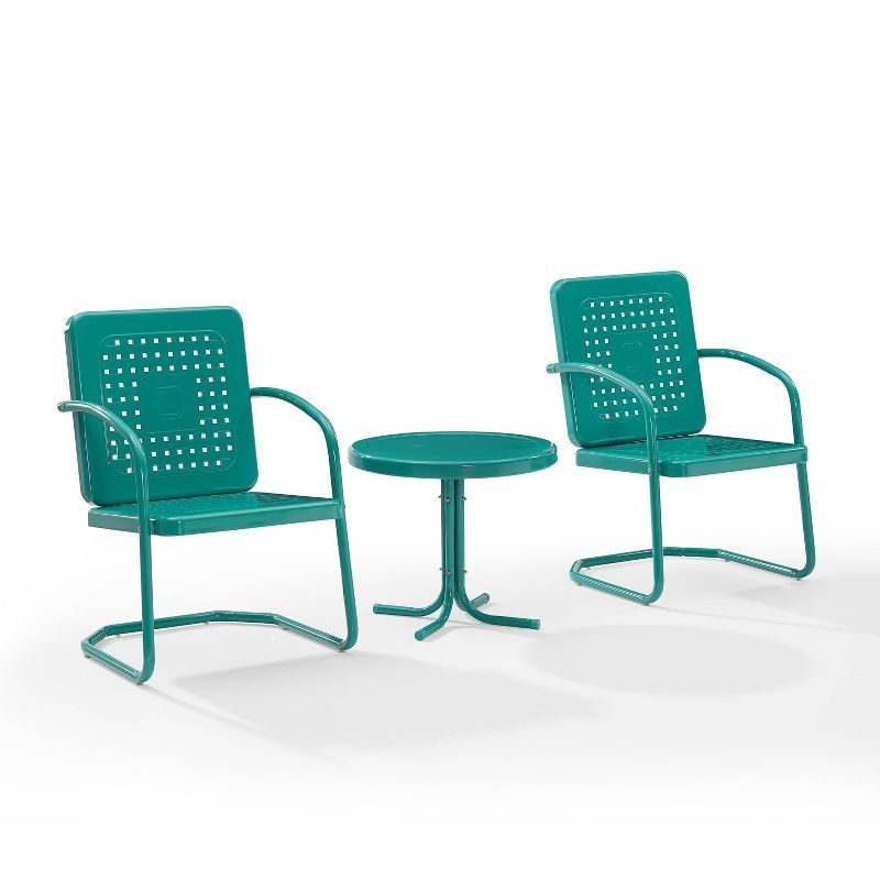 Teal Metal 3-Piece Outdoor Bistro Set with Round Table