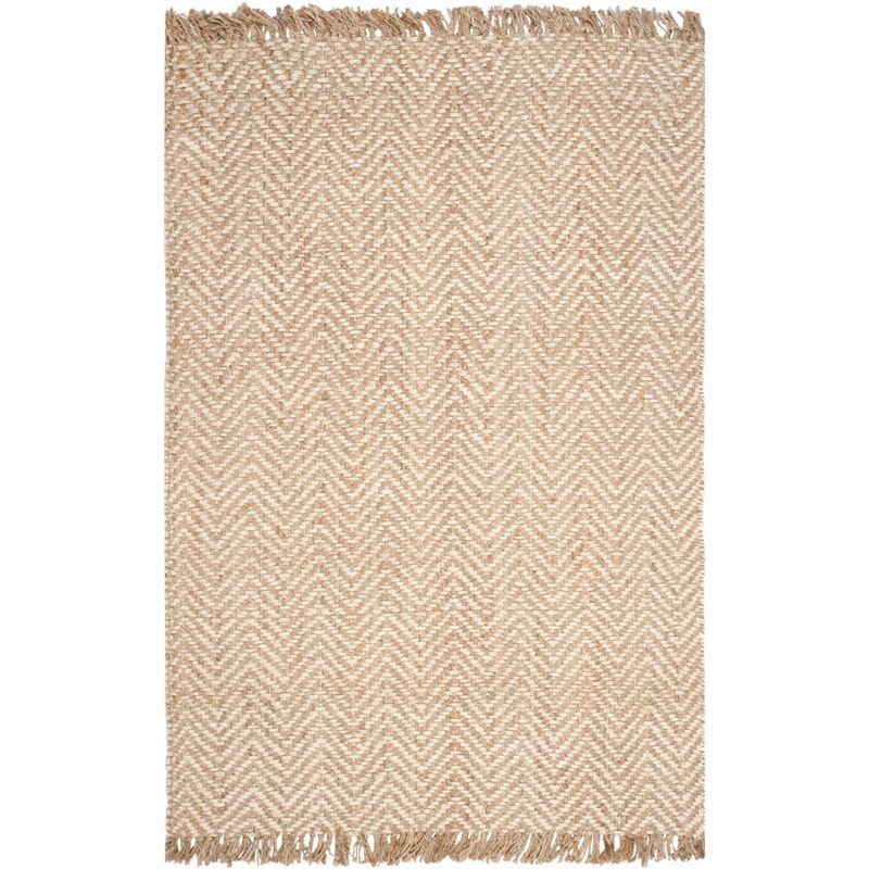 Hand-Woven Ivory Jute Chevron 4' x 6' Rectangular Rug