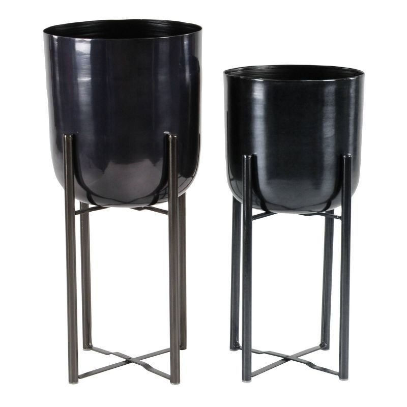 Set of 2 Black Iron Indoor/Outdoor Planters with Stands