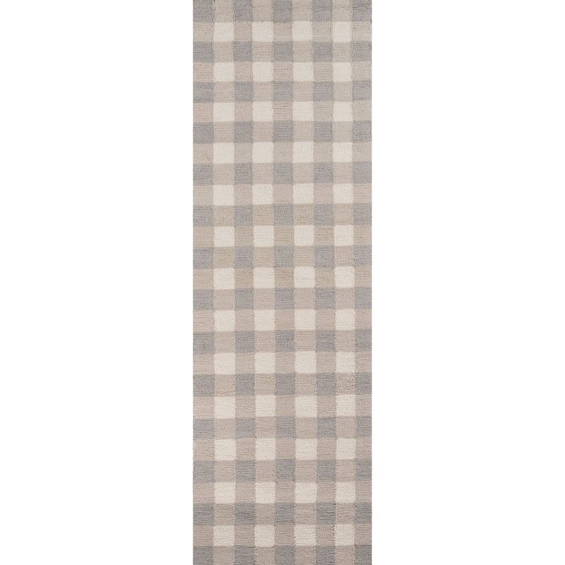 Gray and Beige Tufted Floral Synthetic Runner Rug