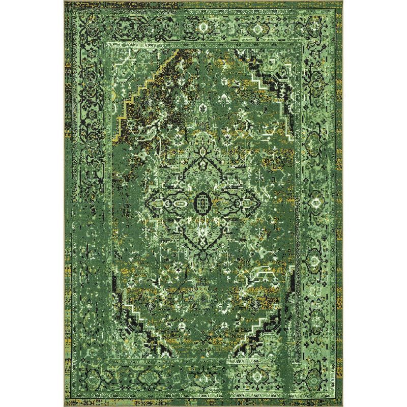 Green 6' x 9' Synthetic Oriental Area Rug