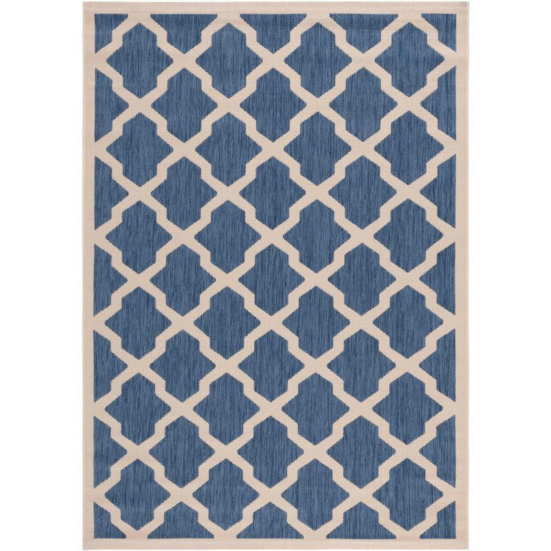 Blue and Beige Rectangular Synthetic Outdoor Area Rug