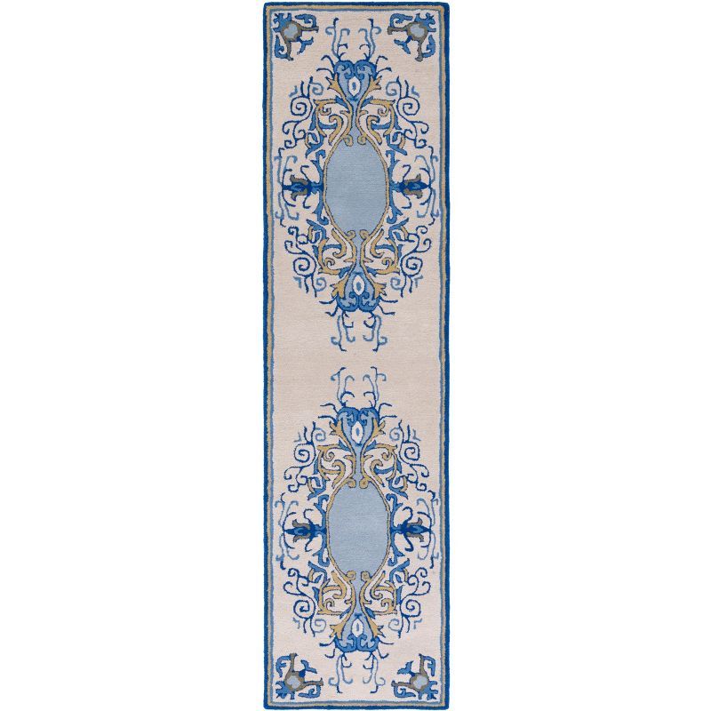 Empire Blue and Beige Hand-Tufted Wool Runner Rug