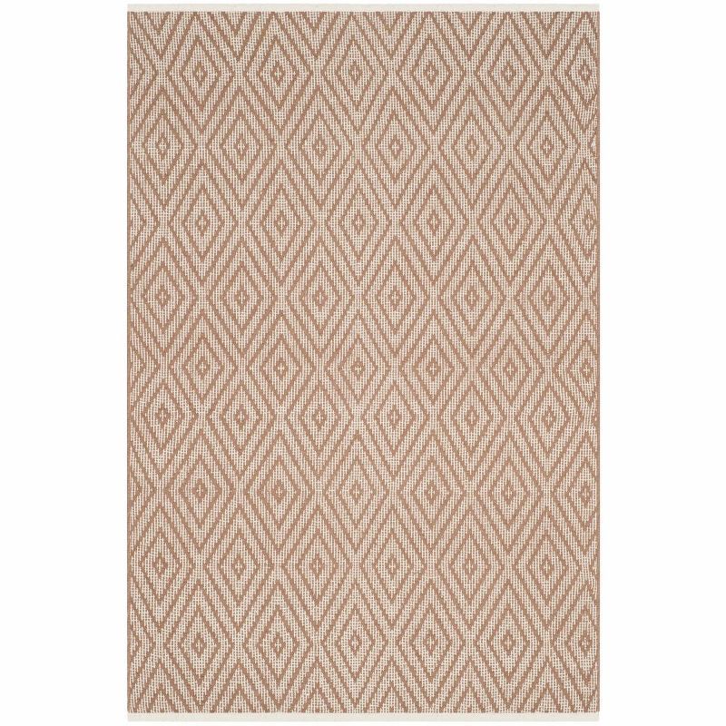 Ivory and Beige Geometric Handwoven Cotton Area Rug, 4' x 6'