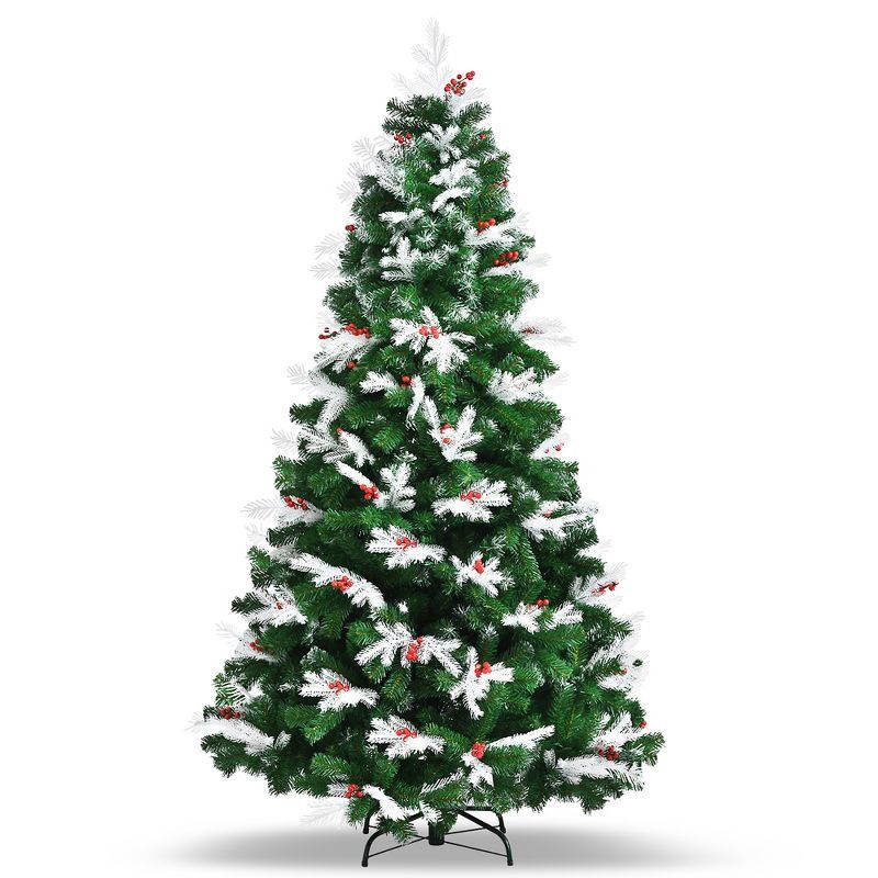 7ft Traditional Snow Flocked Christmas Tree with Red Berries