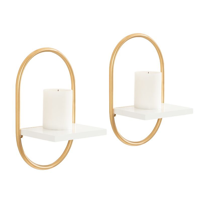 White and Gold Modern Floating Wall Shelves Set of 2