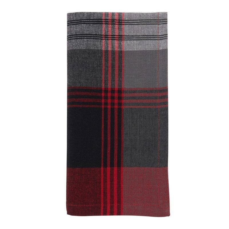 Red and Gray Cotton Plaid Table Napkins, Set of 4