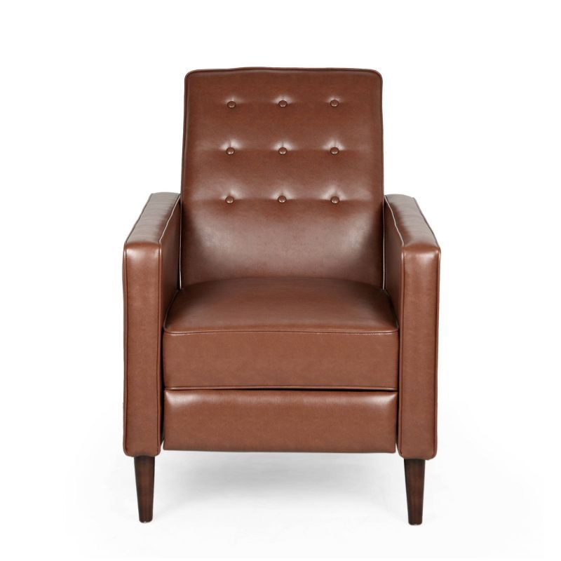 Cognac Brown Faux Leather Mid-Century Modern Recliner