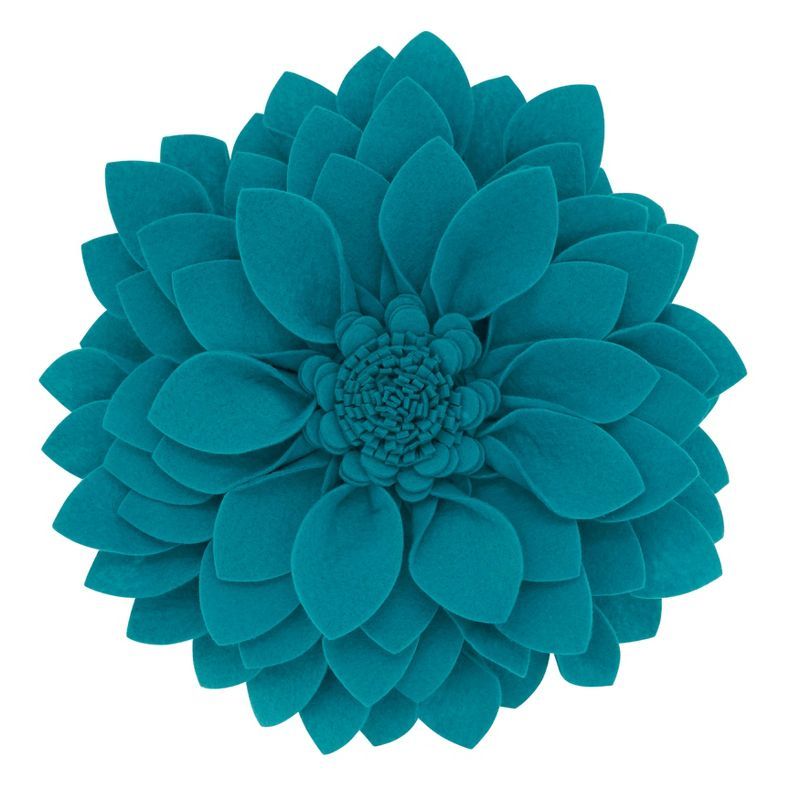 Teal Felt Flower Shaped Decorative Throw Pillow