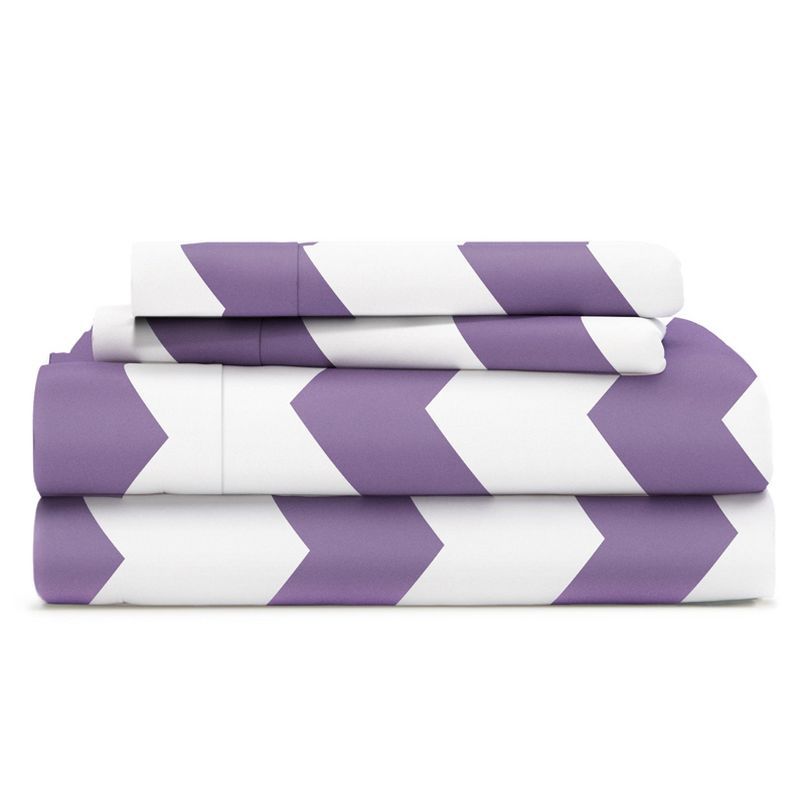 California King Purple Chevron Microfiber Deep Pocket Sheet Set