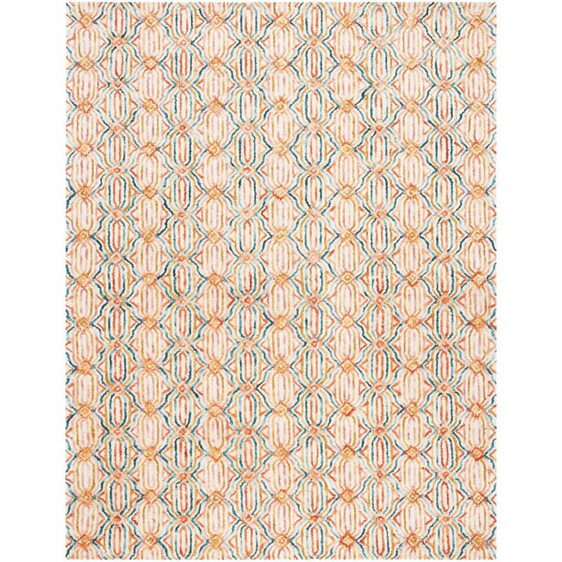 Ivory and Navy Geometric Trellis Wool 8' x 10' Area Rug
