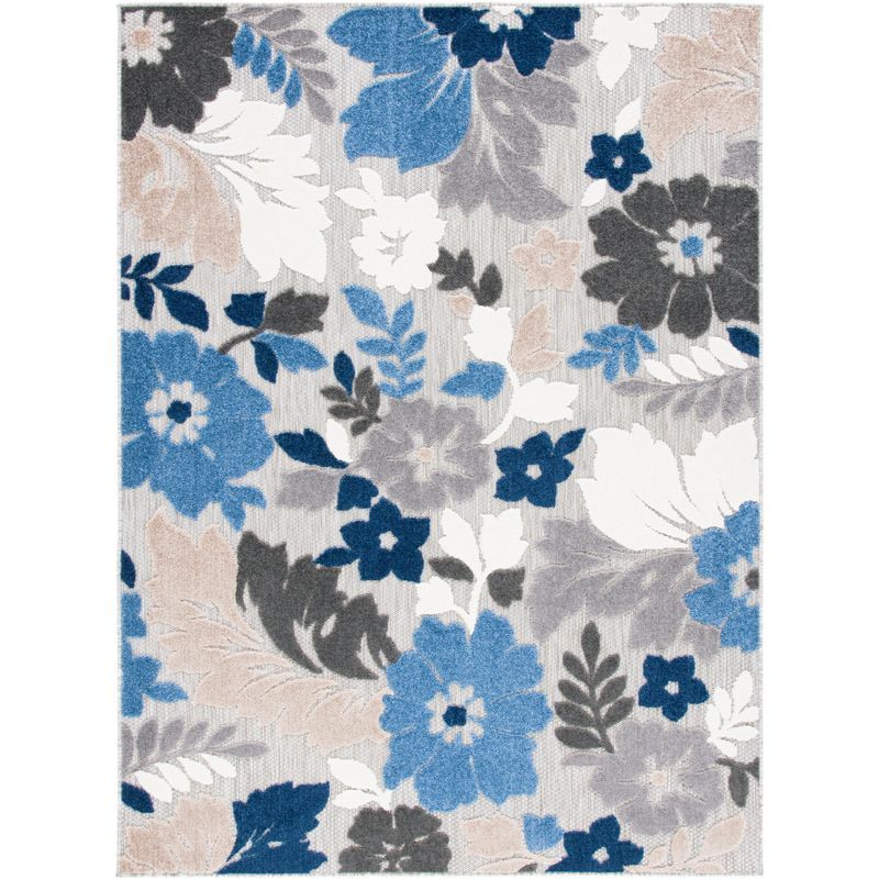 Cabana Floral Grey and Blue Square Synthetic Area Rug - 4'5" x 6'5"