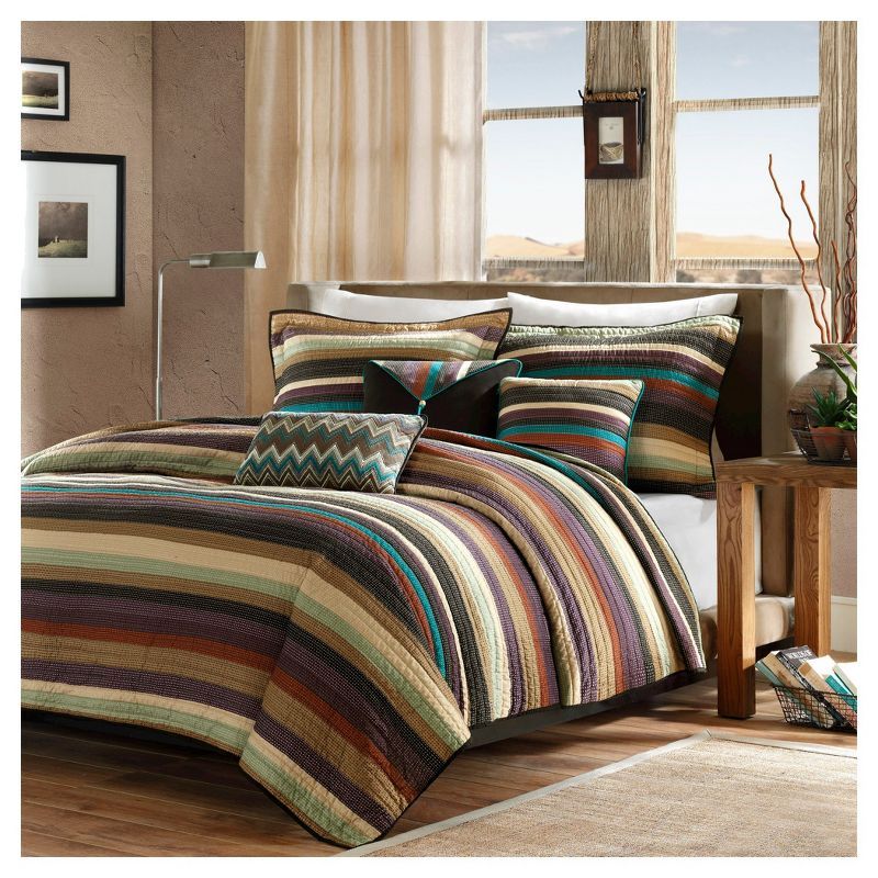 Yosemite Twin Reversible Microfiber Quilt Set with Purple Stripes