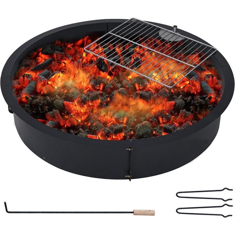 36 Inch Black Steel Wood Burning Fire Pit with Cooking Grate