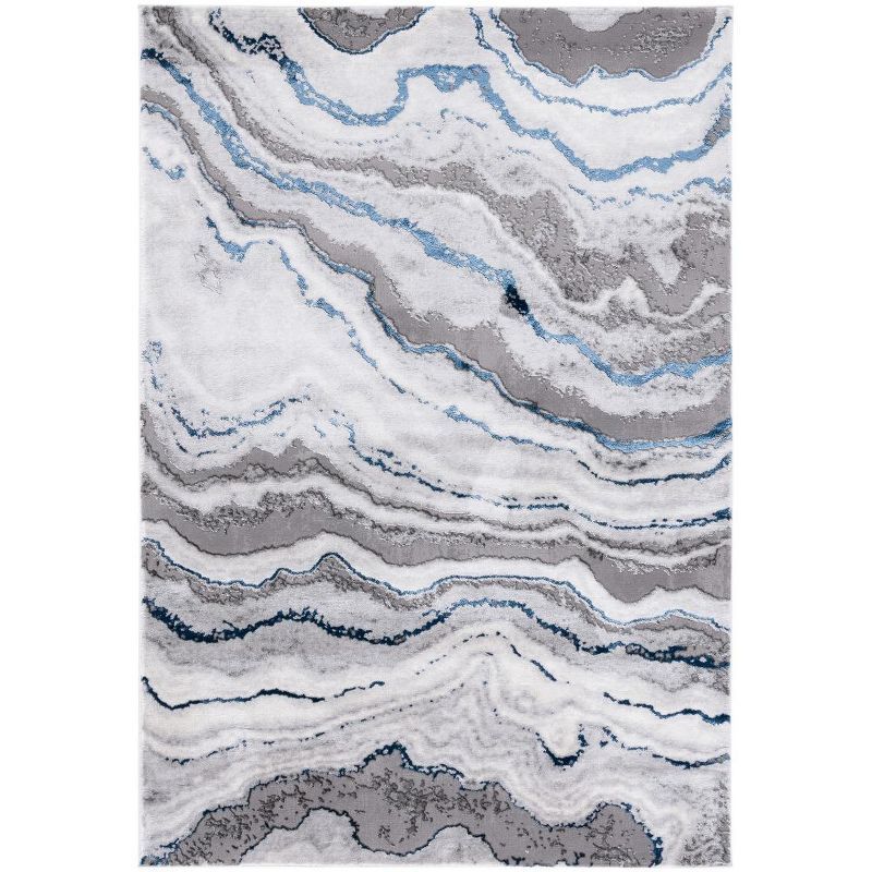 Elysian Abstract Blue/Grey Hand-Knotted 9' x 12' Synthetic Rug