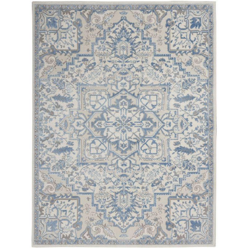 Ivory Blue Floral Medallion 4' x 6' Synthetic Area Rug