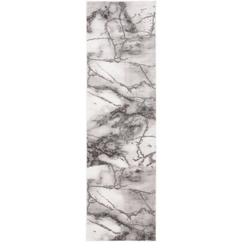 Grey and Silver Abstract Marble Runner Rug 2'3" x 16'