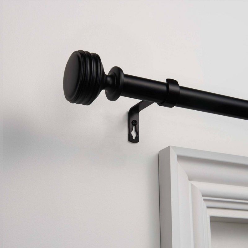 Duke Matte Black Adjustable Iron Curtain Rod with Ribbed Finials