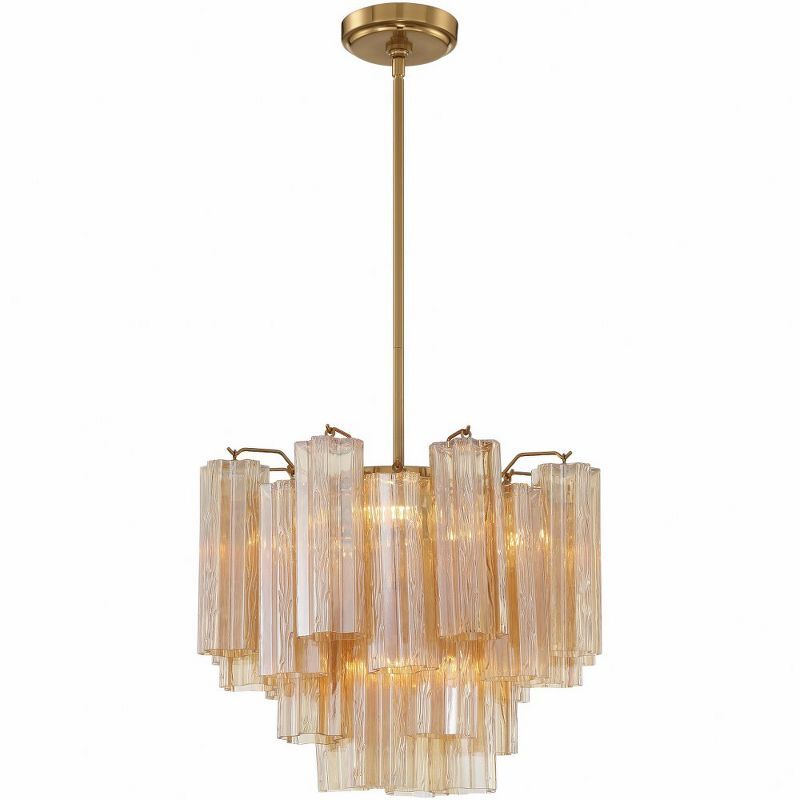 Aged Brass Mini Chandelier with Amber Tronchi Glass