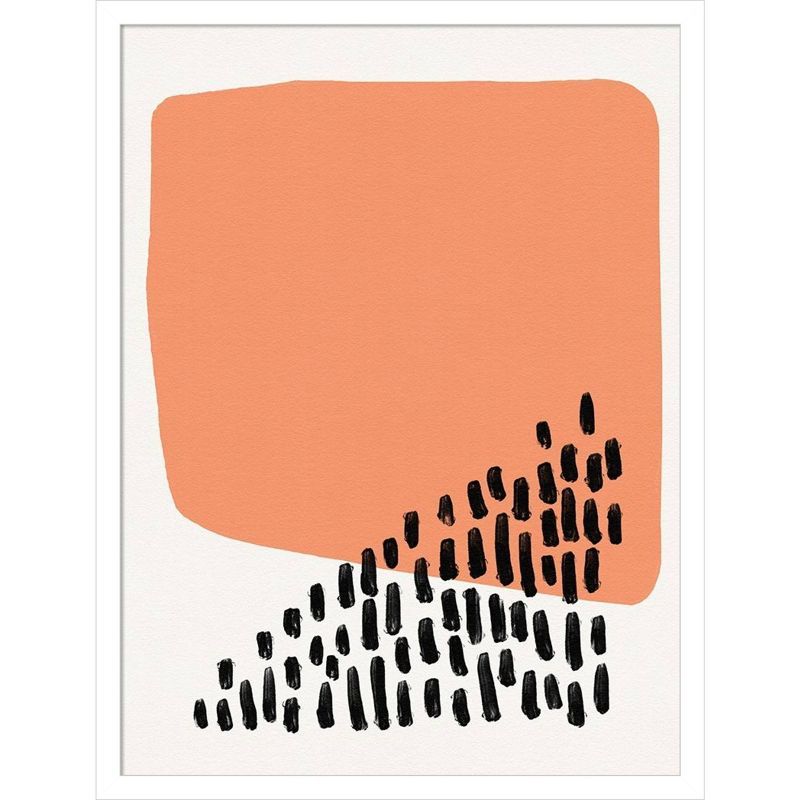 Coral and Black Abstract Print with White Wood Frame