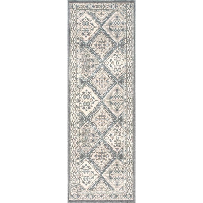 Charcoal Elegance 31'' Synthetic Tile Runner Rug - Stain-Resistant