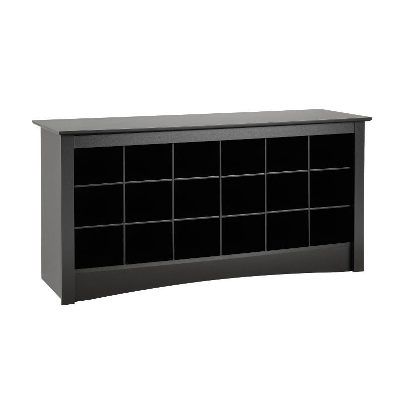 Black Wooden Shoe Storage Cubbie Bench with 18 Compartments