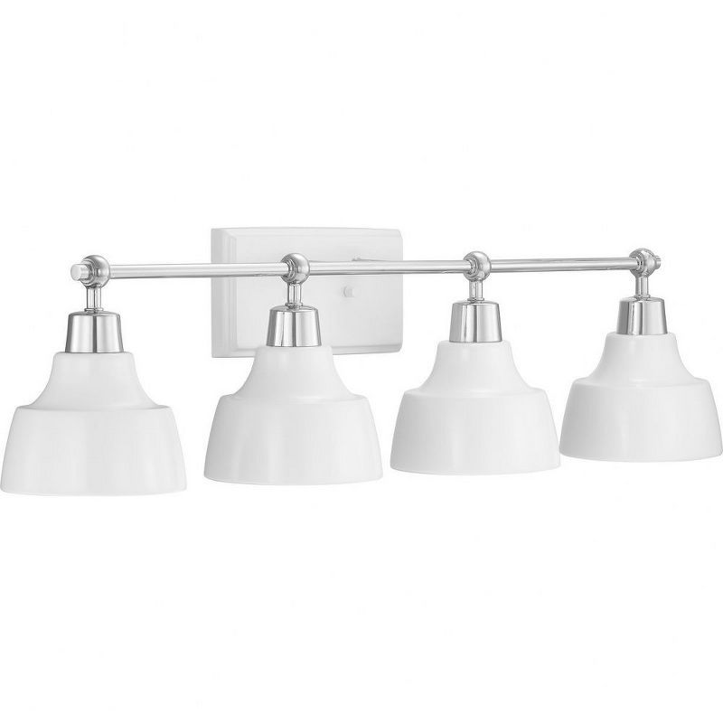 Bramlett Polished Chrome 4-Light Bath Vanity with White Shades