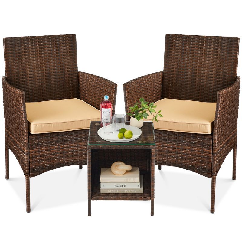 Brown and Tan Wicker 3-Piece Outdoor Patio Bistro Set