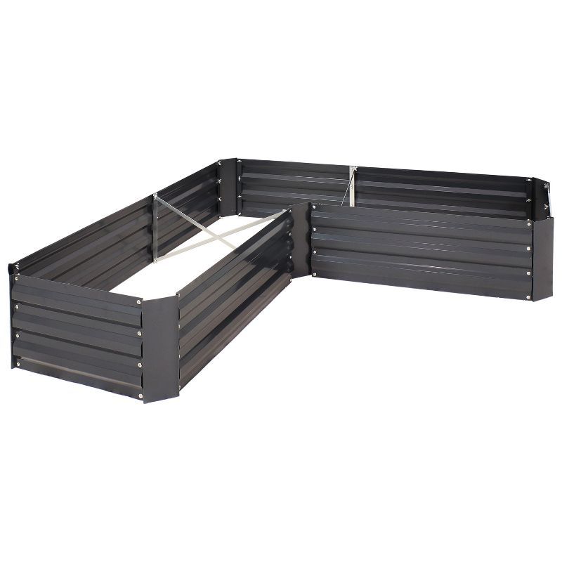 Dark Gray Galvanized Steel L-Shaped Raised Garden Bed