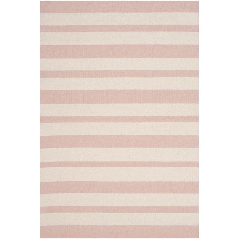 Ivory and Pink Striped Wool Kids Area Rug 4' x 6'