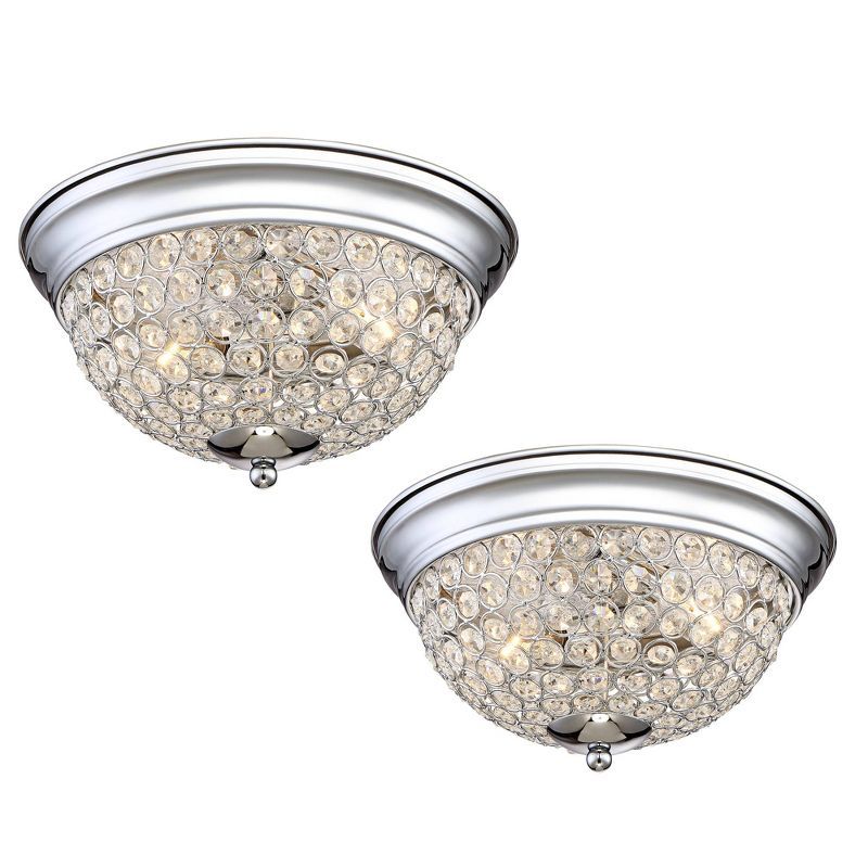 Gleaming Chrome 15" Crystal Bowl Flush Mount Ceiling Light Pair