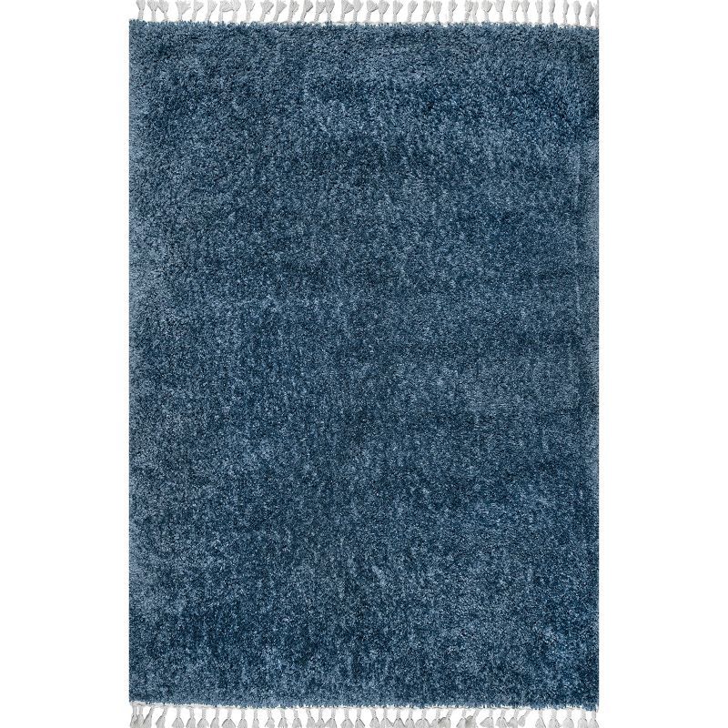 Neva Blue Synthetic Tasseled Shag 7x9 Area Rug