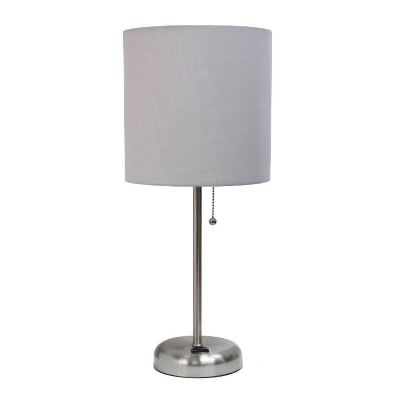 Oslo 19.5" Adjustable Gray Metal Nightstand Lamp with Barrel Shade