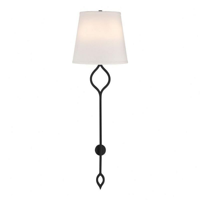 Matte Black 2-Light Wall Sconce with White Fabric Shade