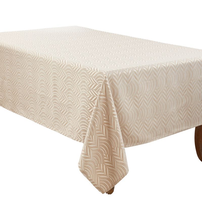 Beige Jacquard Design 72" x 90" Fabric Tablecloth