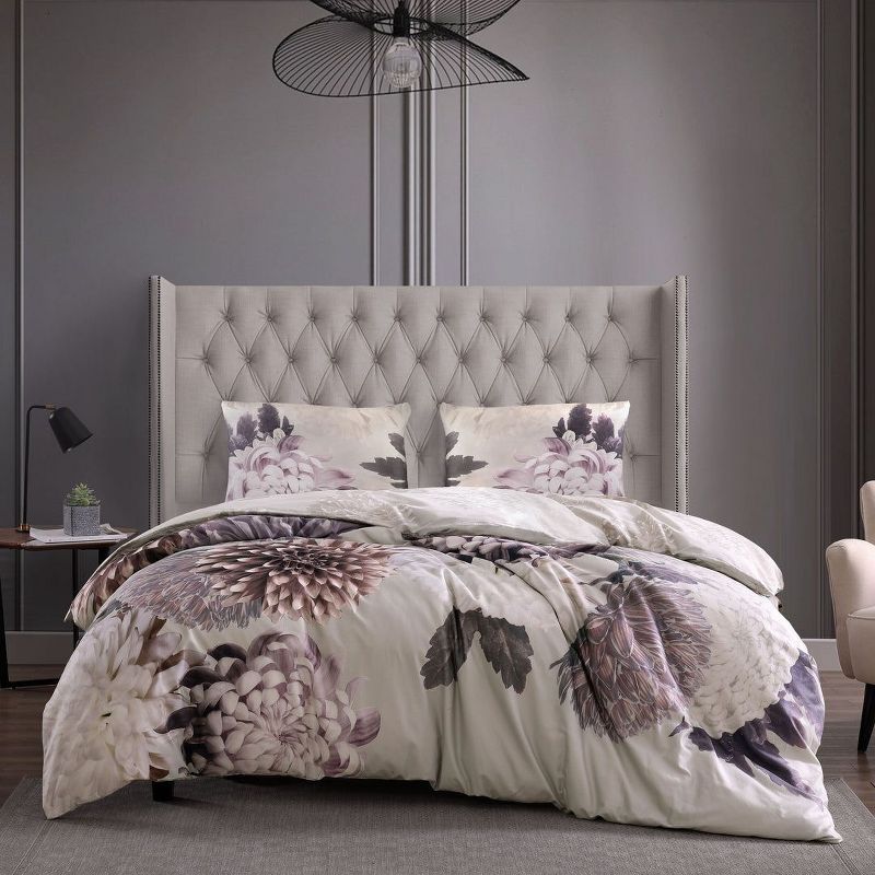 Queen Plum and Amethyst Cotton Floral Duvet Cover Set