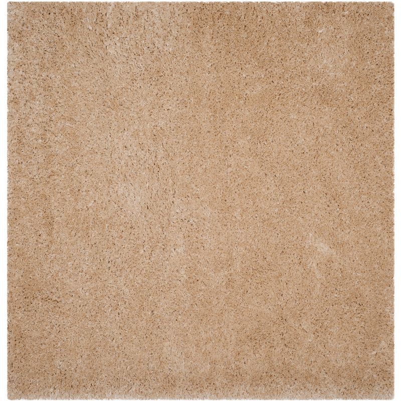 Luxurious Light Beige 4' Square Shag Area Rug