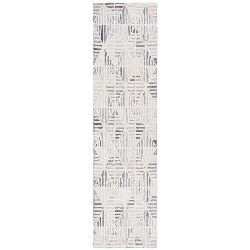 Ivory and Gray Wool Tufted Runner Rug, 2'3" x 9'