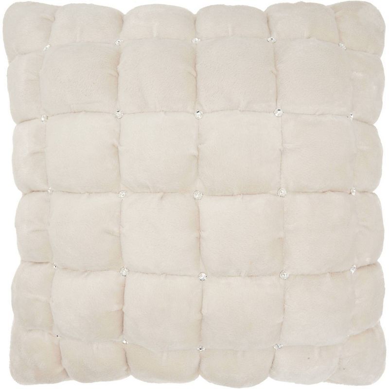 Ivory Quilted Swarovski Embellished 20" Square Throw Pillow