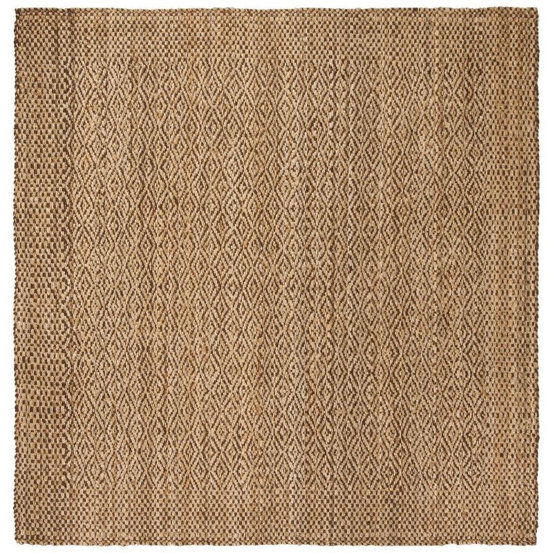 Hand-Knotted Jute Diamond Trellis Rug - Natural/Brown, 7' Square